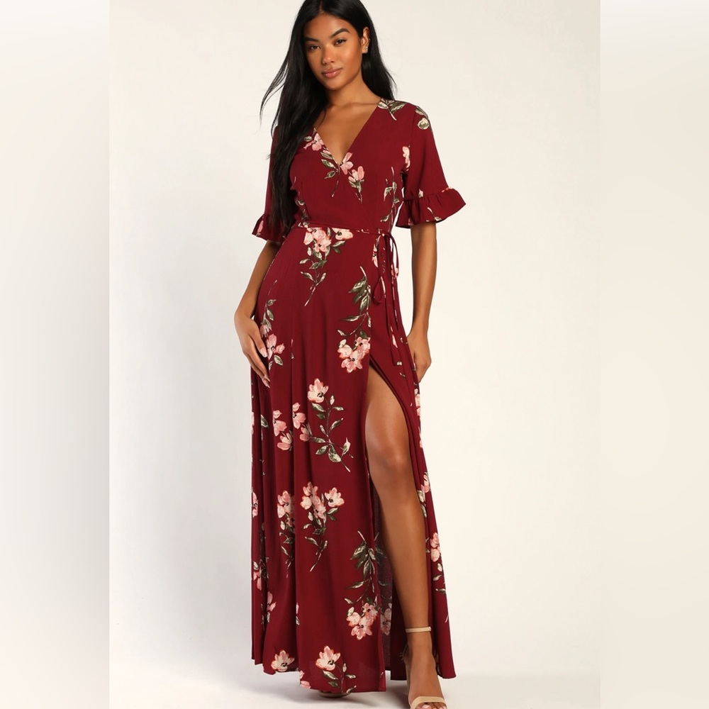 NWT LULUs Merlot floral wrap maxi dress - xxs